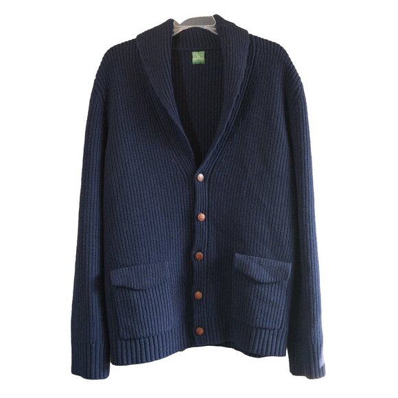 Sid Mashburn Sweater Cardigan Shawl Collar Geelong Wool Navy Blue Academia - Picture 1 of 12